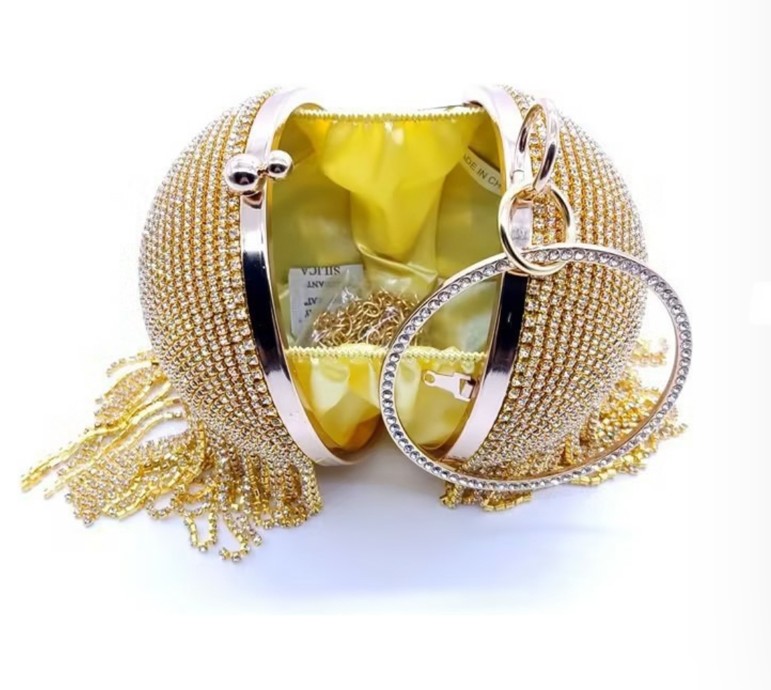 Foto 3 | Bolso de Noche Dorado con Flecos