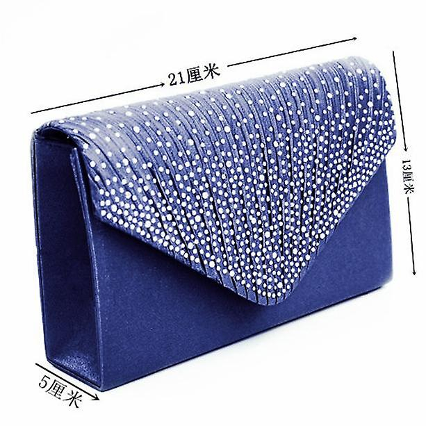 Foto 2 pulgar | Bolso De Mano Huoguo Satin Diamante Para Mujer Azul Marino 21x13x5 Cm - Venta Internacional.