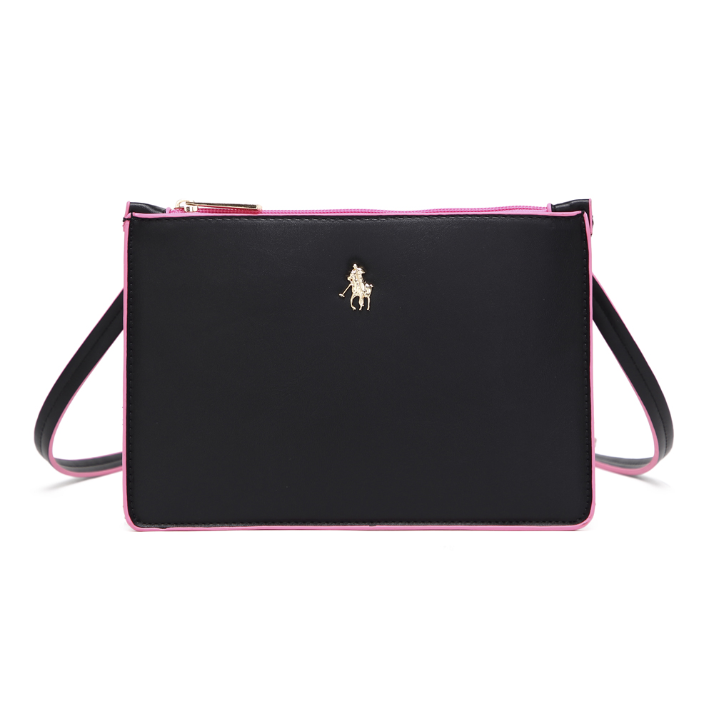Bolsa Crossbody Dama Hpc Polo Lisa color Negro con Contorno Rosa