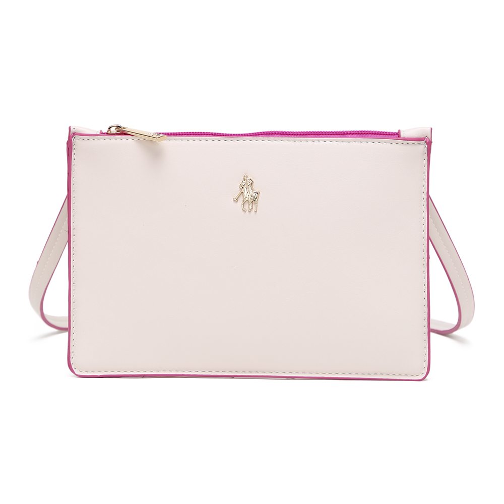 Bolsa Crossbody Dama Hpc Polo Lisa color Beige con Contorno Rosa