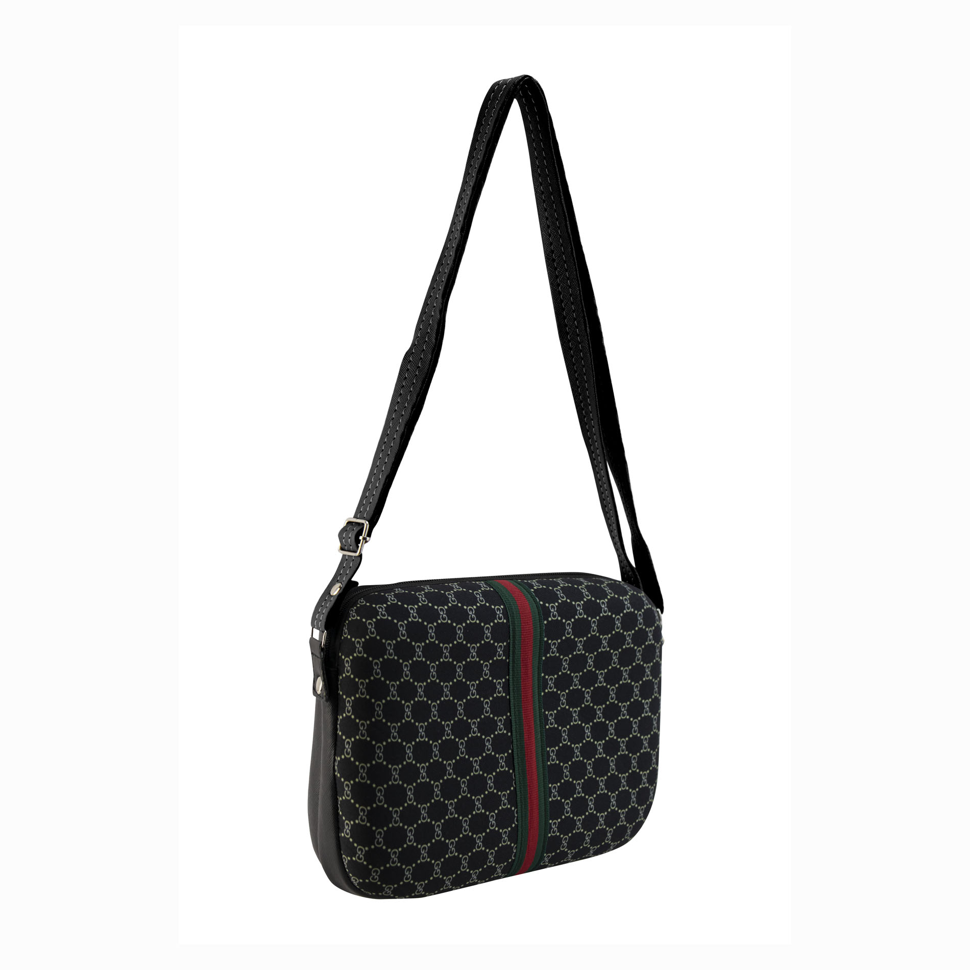 Foto 4 pulgar | Bolsa Crossbody Nueva Imagen para Dama Negro Gg Cinta Verde Sintético Wanda