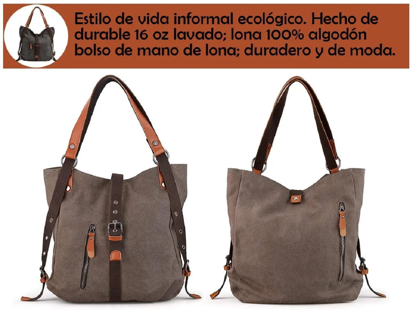 Foto 3 pulgar | Bolso para Mujer de Lona Impermeable color Chocolate