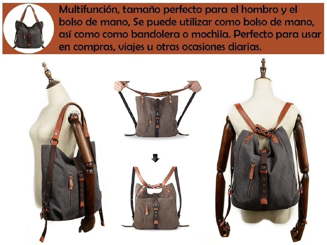 Foto 4 pulgar | Bolso para Mujer de Lona Impermeable color Chocolate