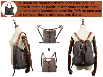 Foto 3 | Bolso para Mujer de Lona Impermeable color Chocolate