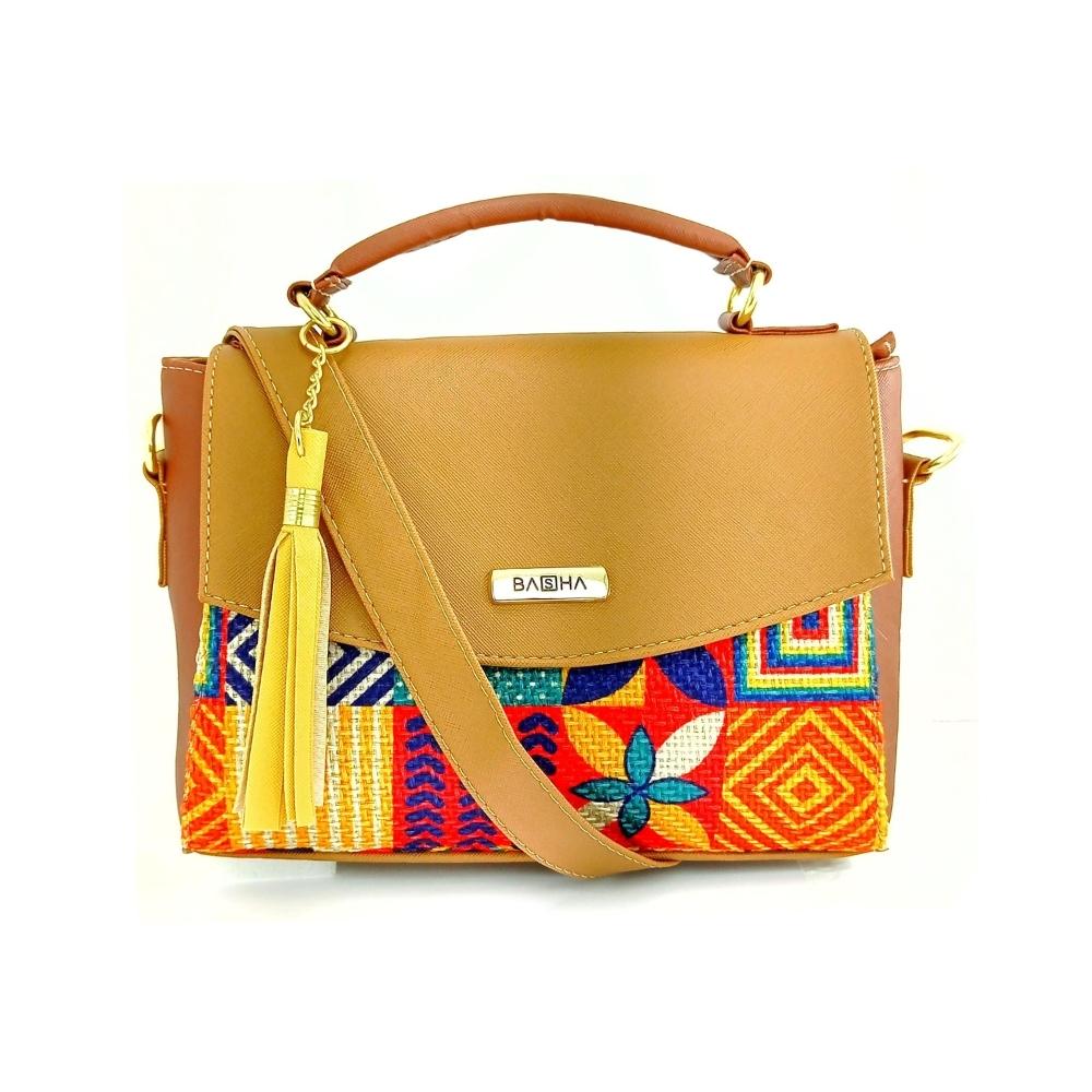 Foto 2 | Bolsa Artesanal Basha de Cuero Vegano y Yute Natural color Marrón