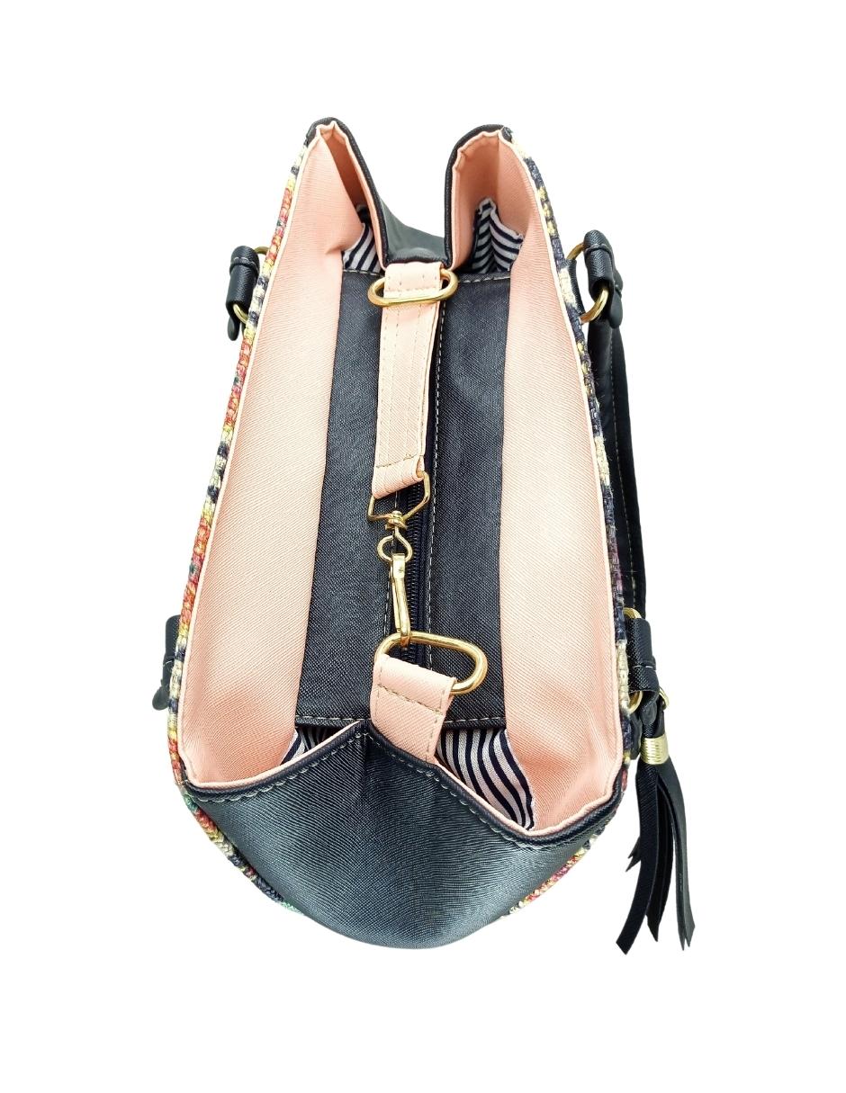 Foto 4 pulgar | Bolsa Artesanal de Cuero Vegano y Yute Natural color negro para Dama