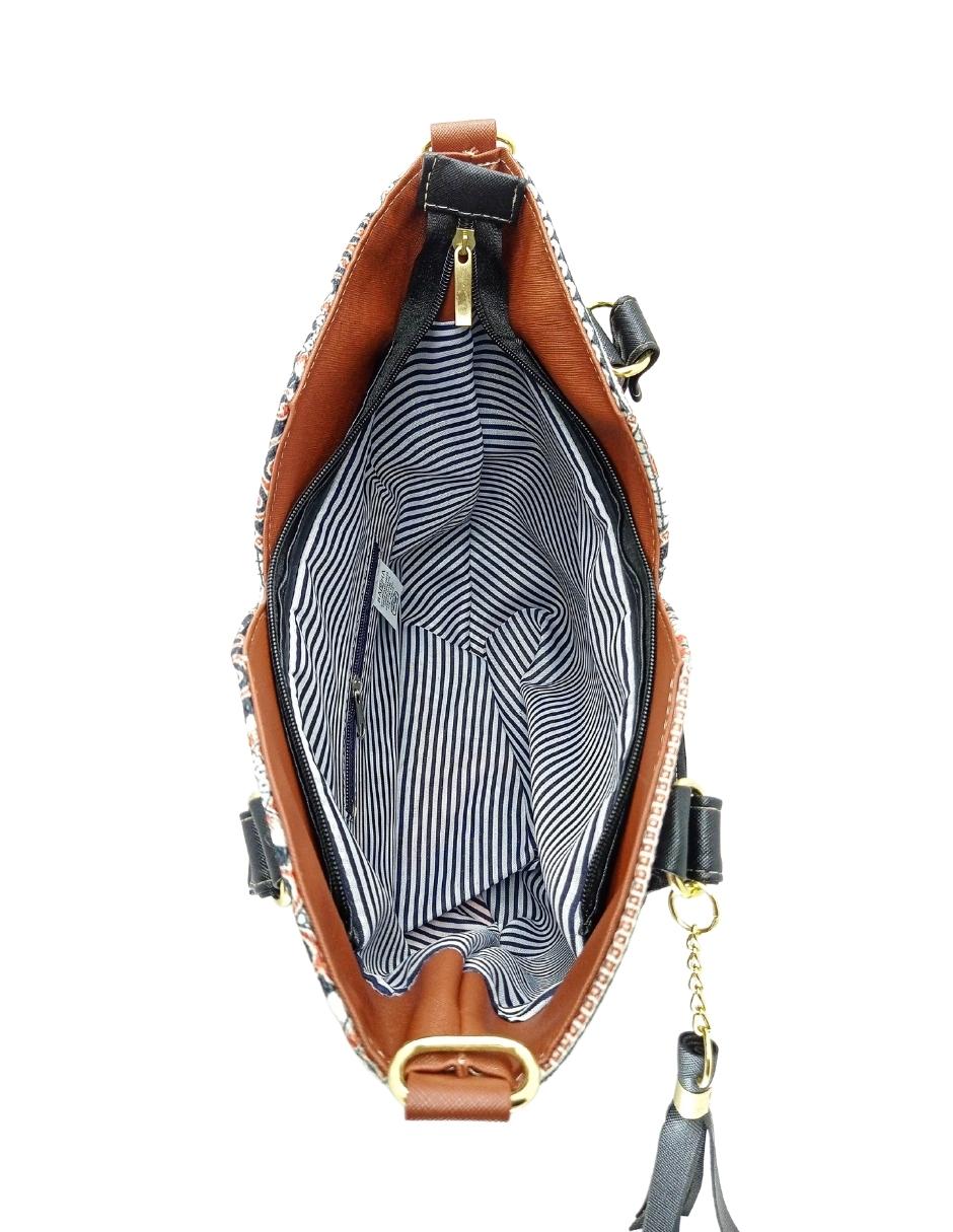 Foto 4 pulgar | Bolsa Artesanal De Cuero Vegano y Yute Natural Basha Multicolor