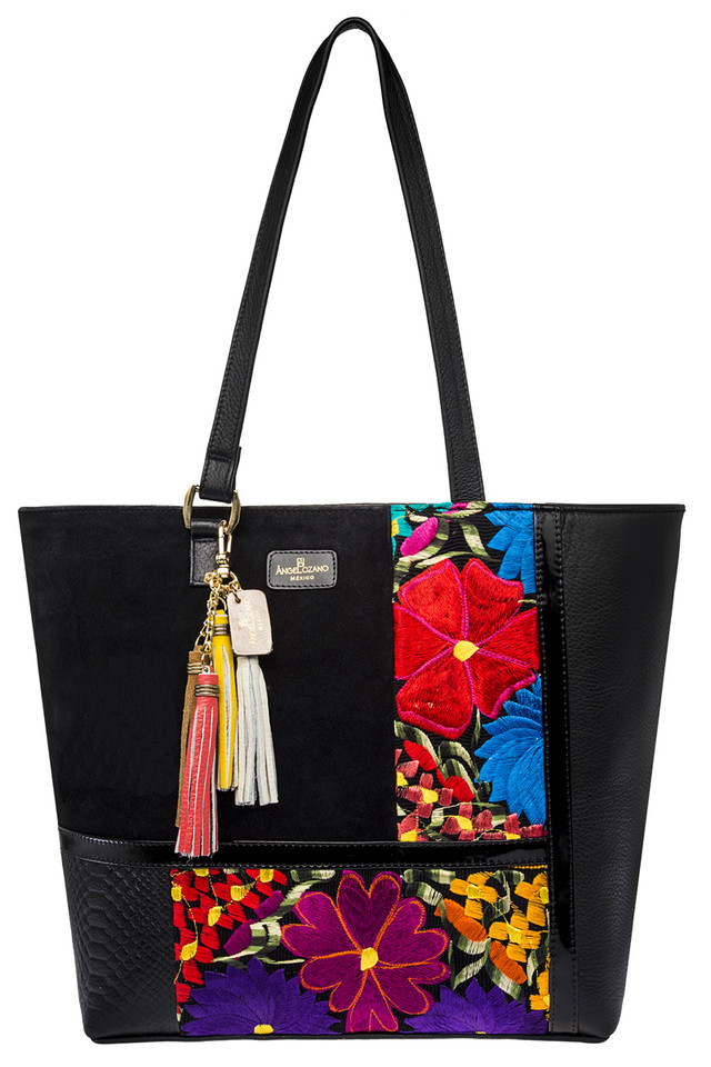 Foto 2 pulgar | Bolso Tote A Ángelozano Modelo Victoria De Piel Charol Gamuza Y Tela Artesanal color Negro