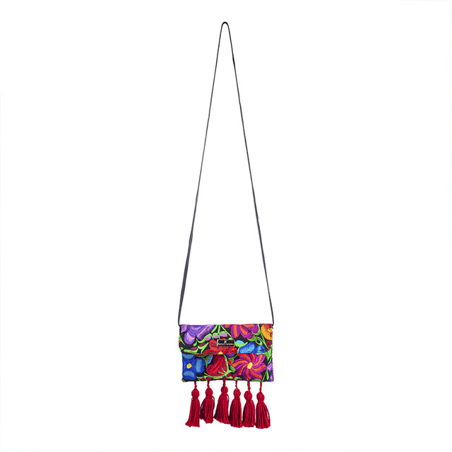 Bolso Crossbody Mía A Ángelozano Negro Con Telar Artesanal Portacelular
