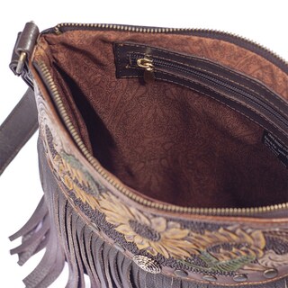 Foto 2 | Bolso Crossbody Marisol A Ángelozano Café Con Flecos Y Piel Cincelada Y Pintada A Mano