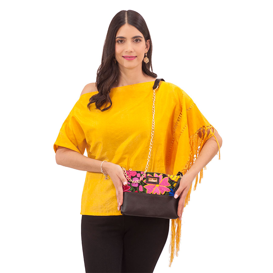 Foto 4 pulgar | Bolso Crossbody A Ángelozano Arena color Negro de Piel