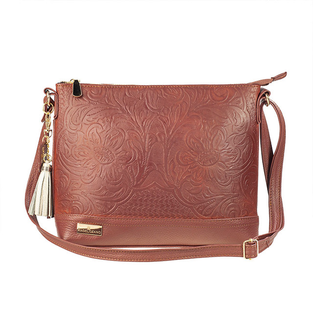 Foto 2 pulgar | Bolso Crossbody A Ángelozano Modelo Jazmín De Piel Grabada Tipo Cincelado Color Café