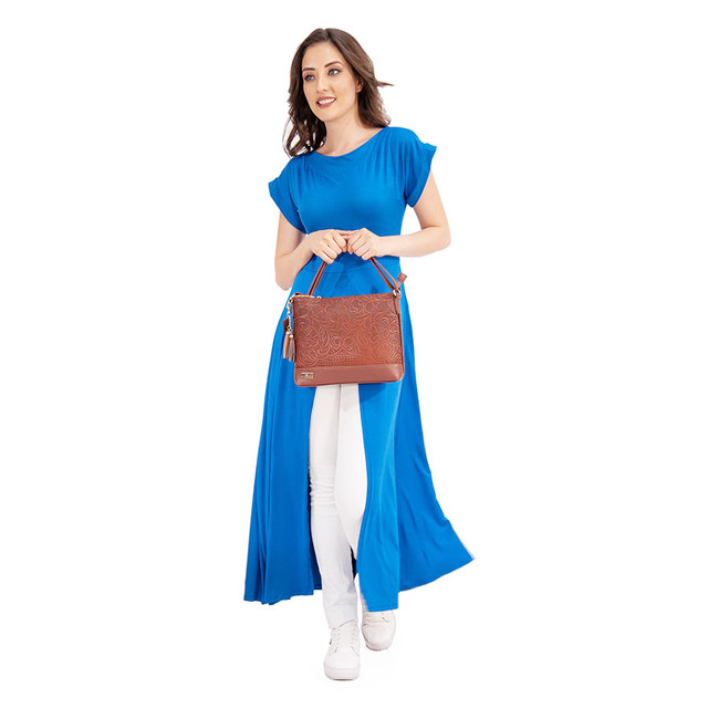 Foto 4 pulgar | Bolso Crossbody A Ángelozano Modelo Jazmín De Piel Grabada Tipo Cincelado Color Café