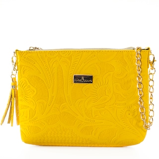 Foto 1 | Bolso Crossbody A ÁNGELOZANO Arena color Amarillo Piel Grabada Tipo Cincelado