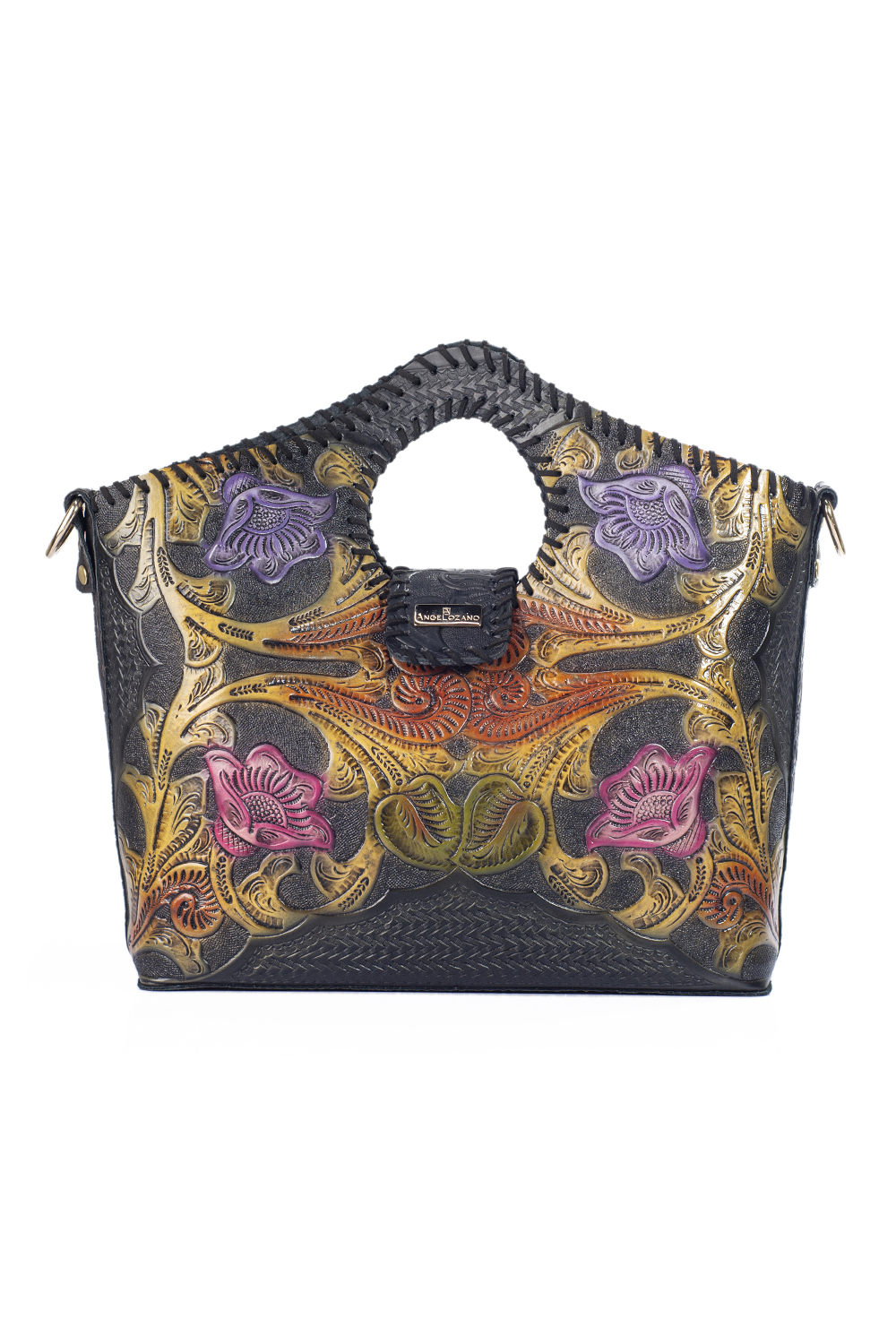 Foto 1 | Bolso Crossbody A Ángelozano Arena color Azul de Piel Grabada