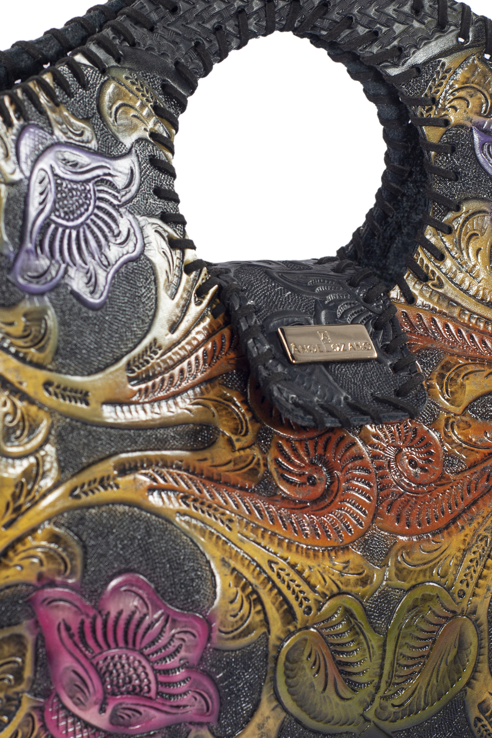 Foto 6 pulgar | Bolso Crossbody A Ángelozano Arena color Azul de Piel Grabada