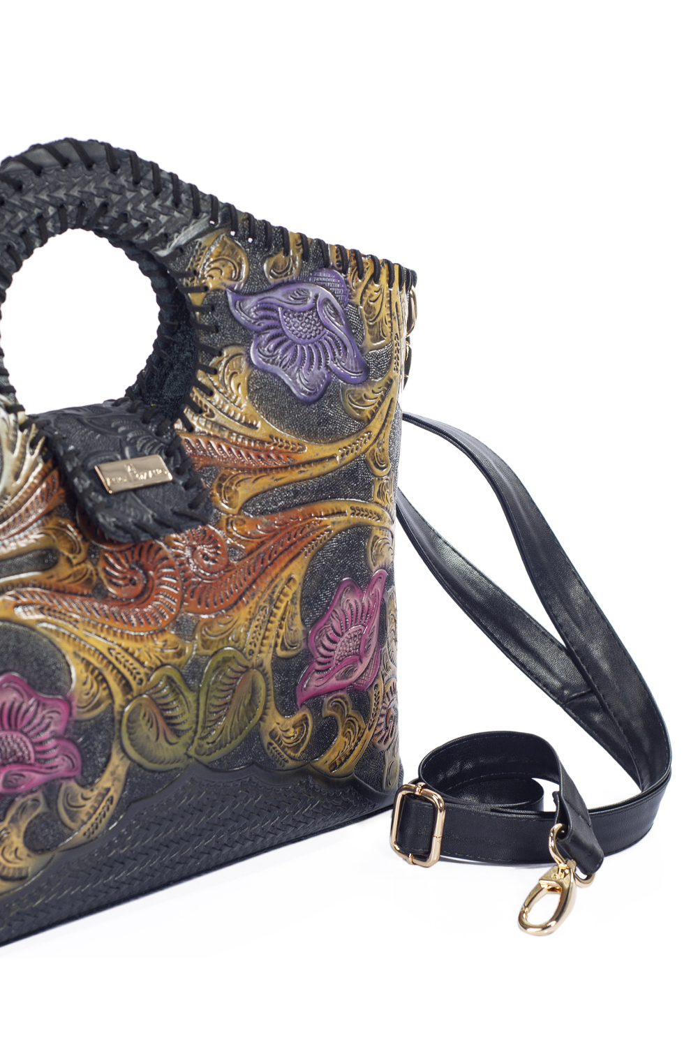 Foto 7 | Bolso Crossbody A Ángelozano Arena color Azul de Piel Grabada