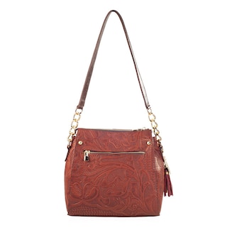 Foto 2 | Bolso crossbody Amalia A Ángelozano de piel grabada tipo cincelado color Marrón