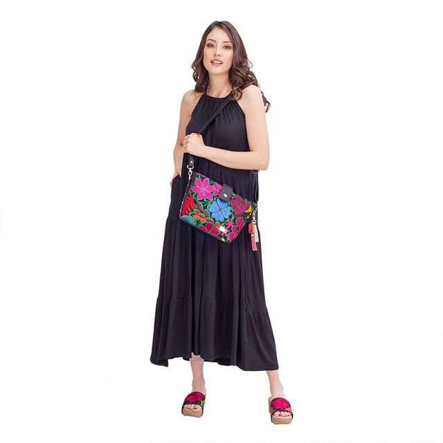 Foto 3 | Bolso Crossbody A Ángelozano Modelo Lorena Piel Sintetico Con Telar Artesanal Color Negro