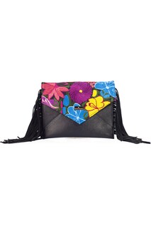 Foto 1 | Bolso Tipo Crossbody A Ángelozano Aurora color Negro de Piel Vacuna con Telar Artesanal Barbas