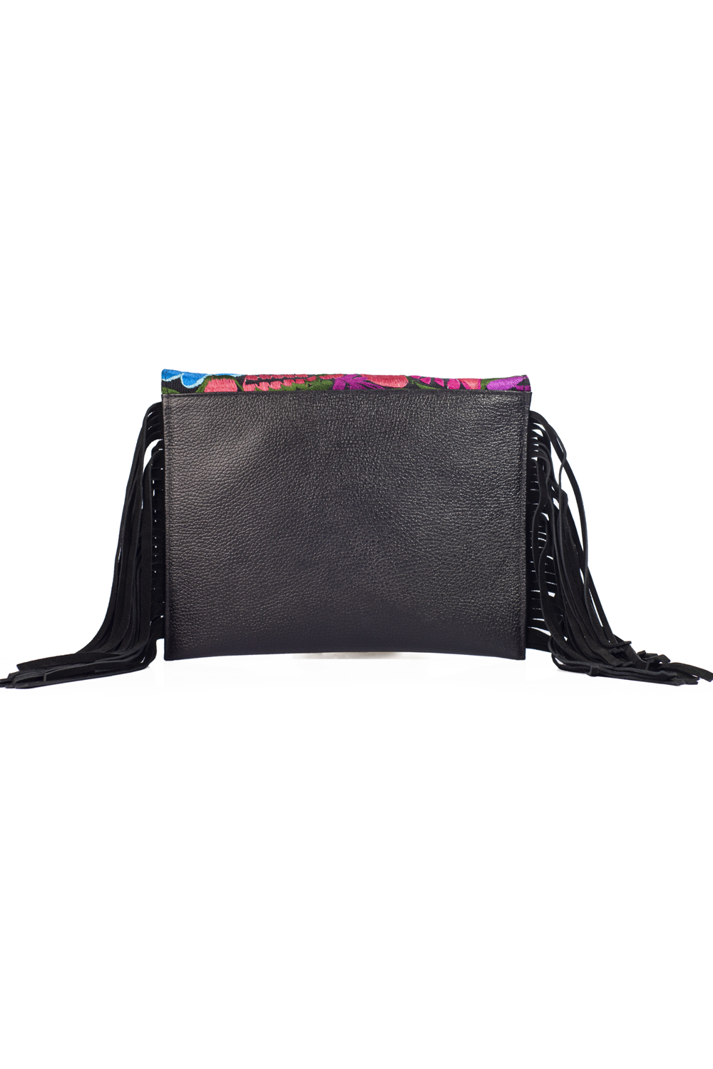 Foto 3 pulgar | Bolso Tipo Crossbody A Ángelozano Aurora color Negro de Piel Vacuna con Telar Artesanal Barbas