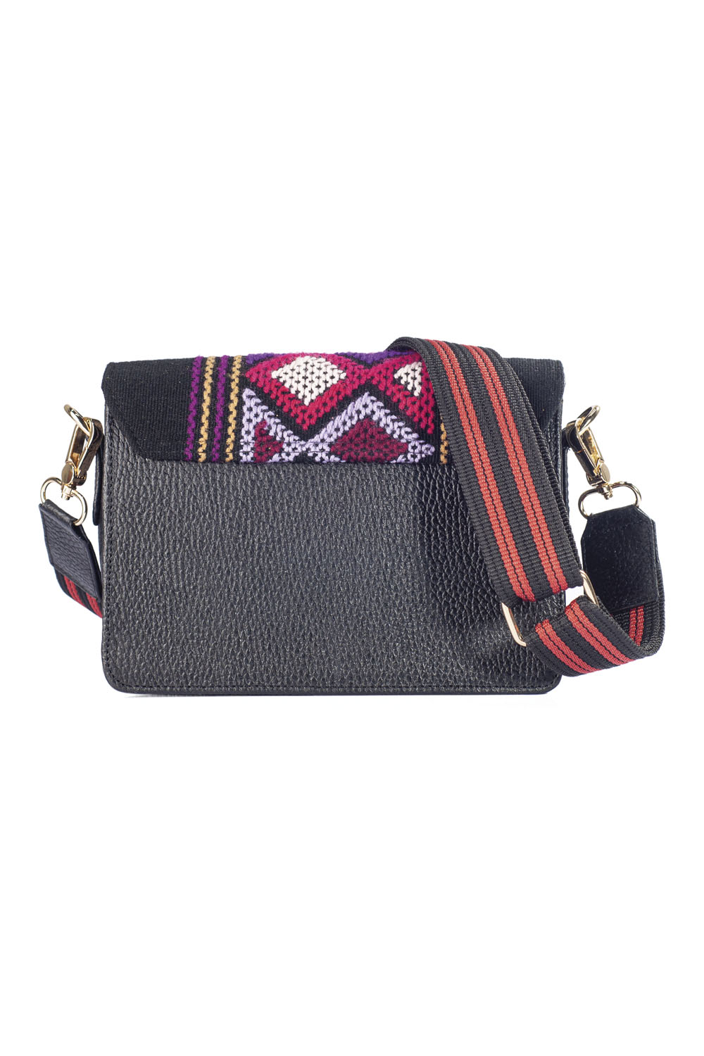 Foto 3 pulgar | Bolsa Crossbody A Ángelozano de Piel con Aplicación Charol y Telar Artesanal Geométrico