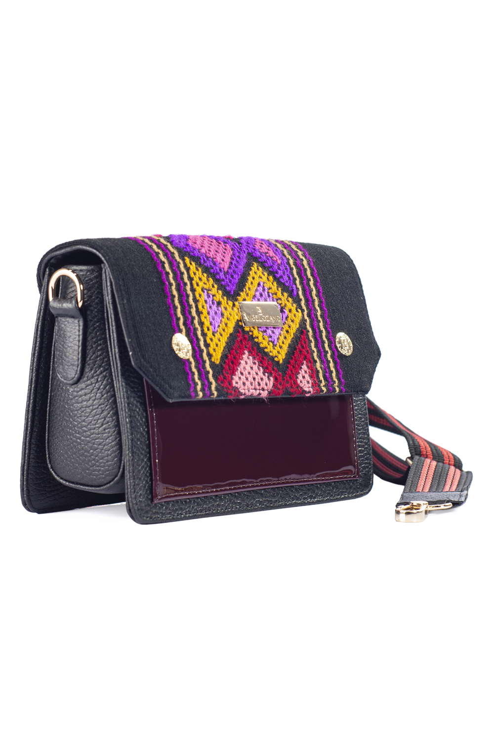 Foto 7 | Bolsa Crossbody A Ángelozano de Piel con Aplicación Charol y Telar Artesanal Geométrico