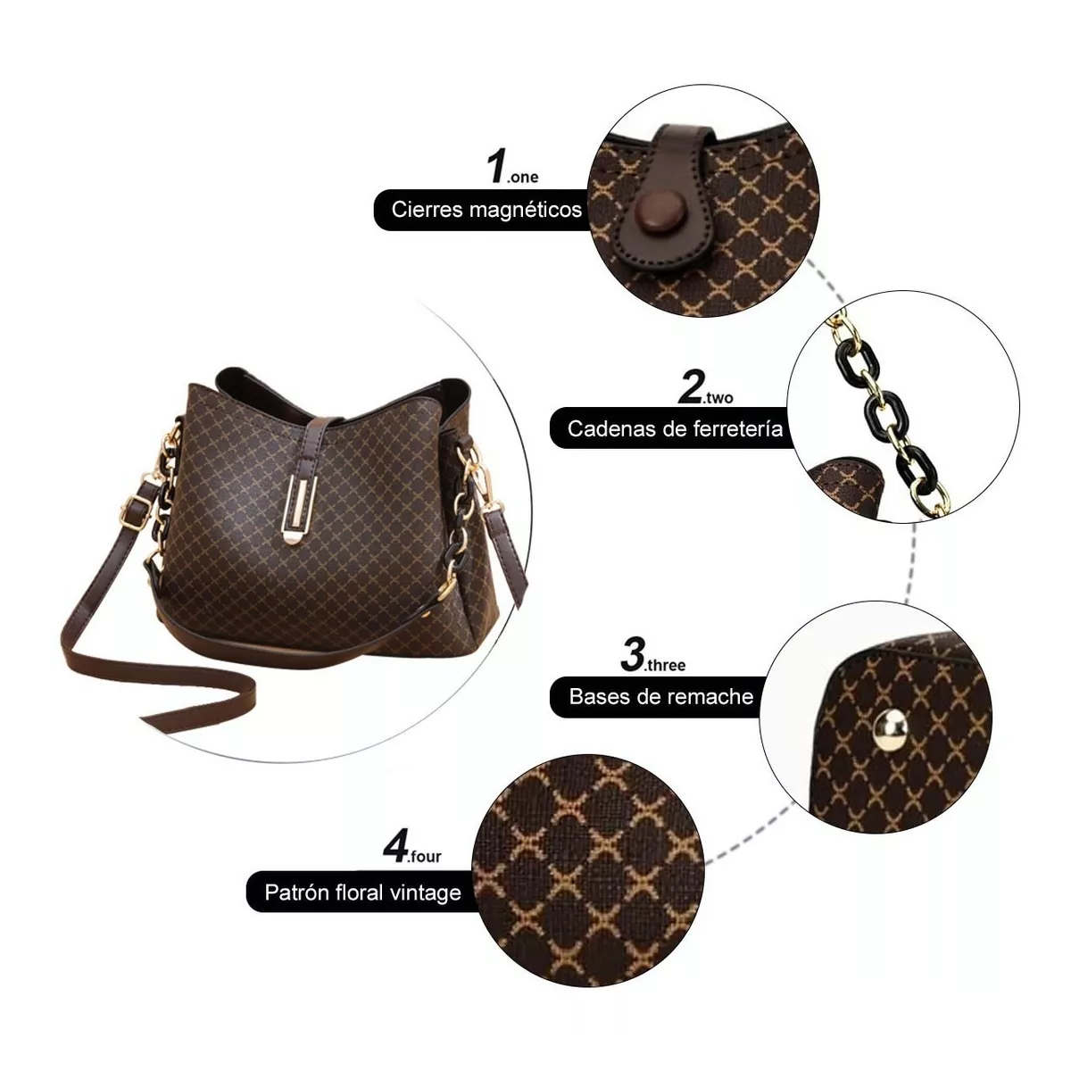 Foto 4 pulgar | Bolso de Cuero Crossbody de Hombro color Marrón para Mujer