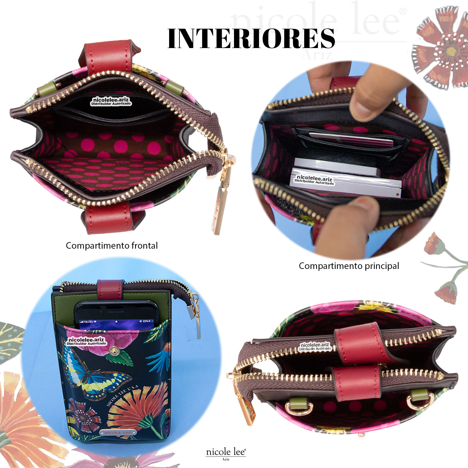 Foto 4 pulgar | Bolsa Portacelular Nicole Lee Kira Multicolor Butter-flower Black