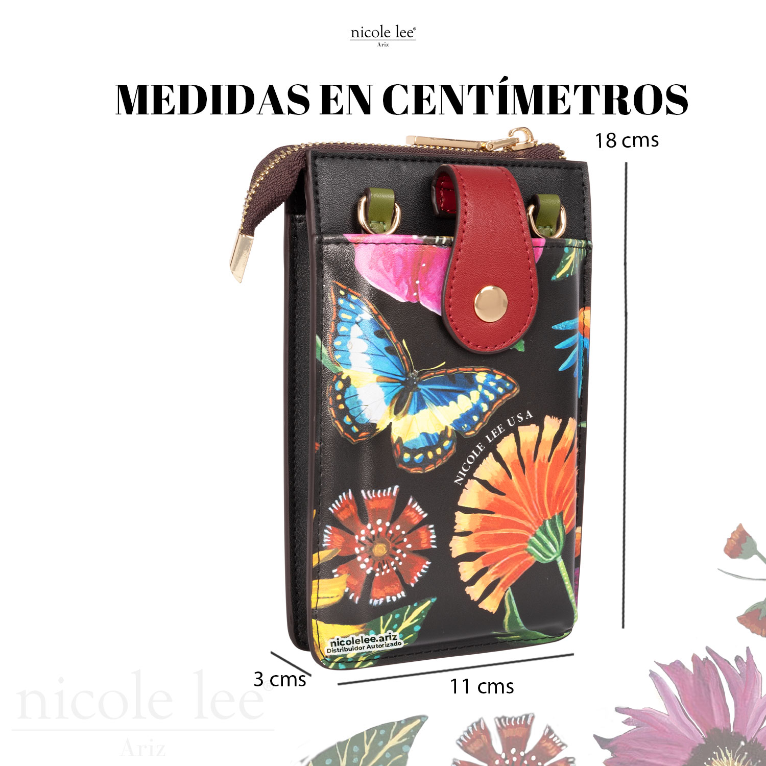 Foto 5 pulgar | Bolsa Portacelular Nicole Lee Kira Multicolor Butter-flower Black