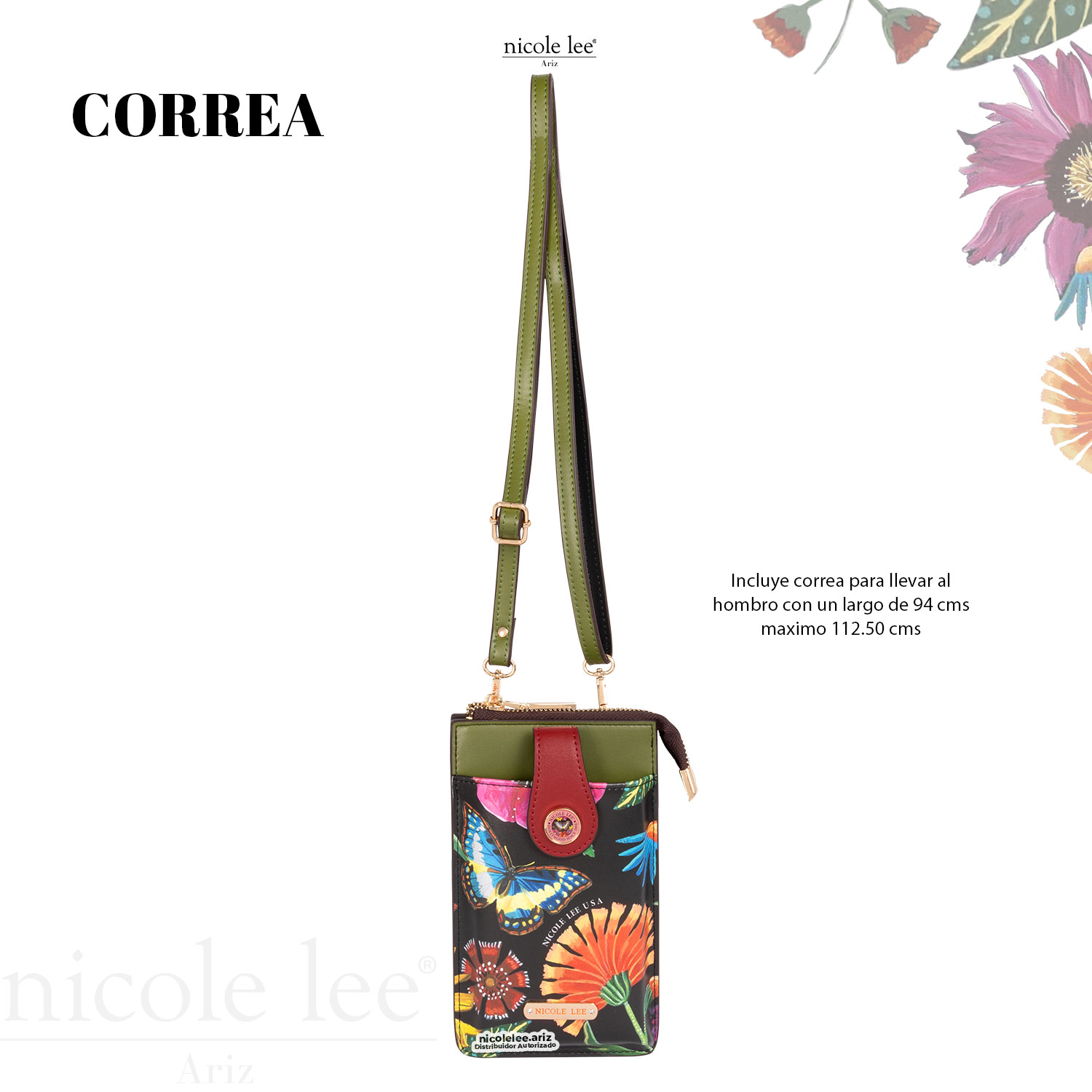 Foto 7 pulgar | Bolsa Portacelular Nicole Lee Kira Multicolor Butter-flower Black