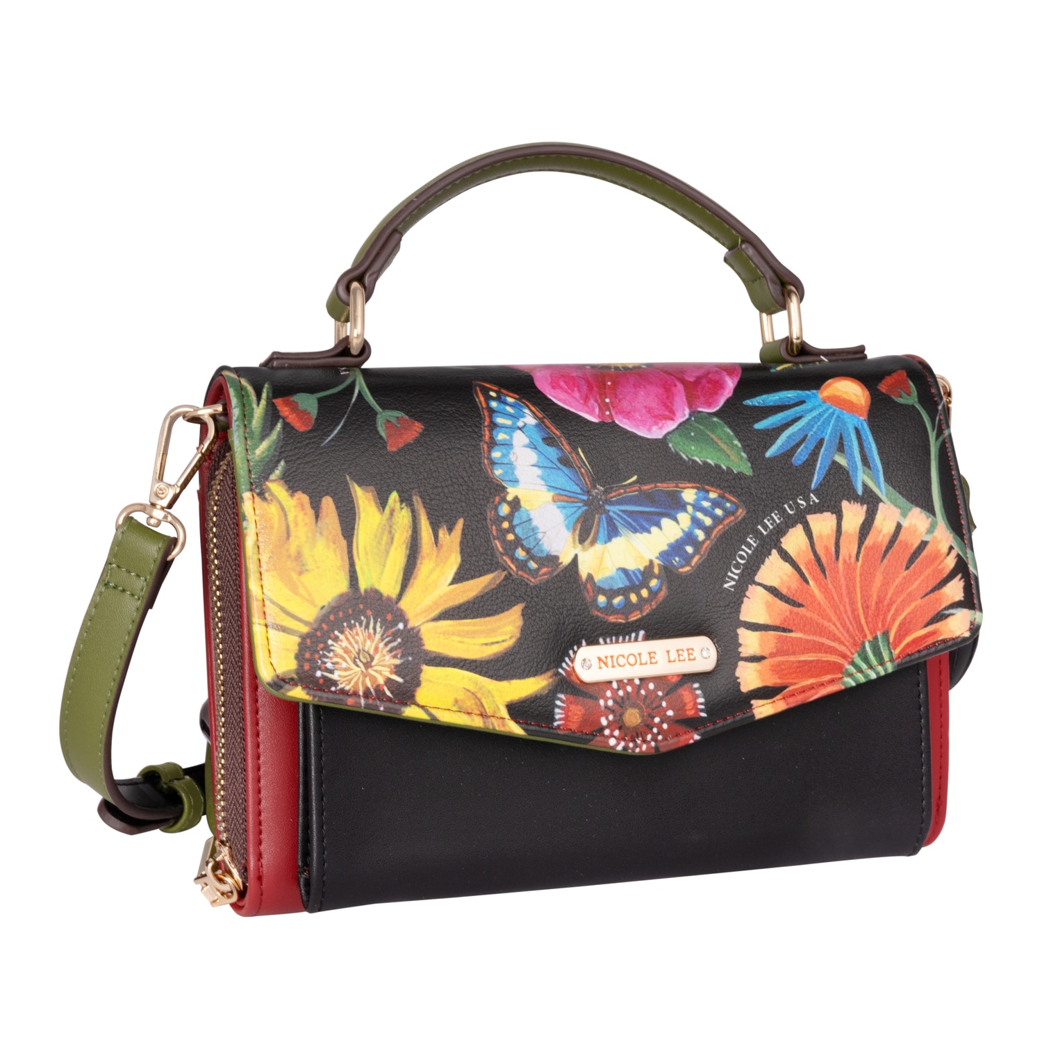 Bolsa Crossbody Nicole Lee Willow Multicolor Butter Flower Black