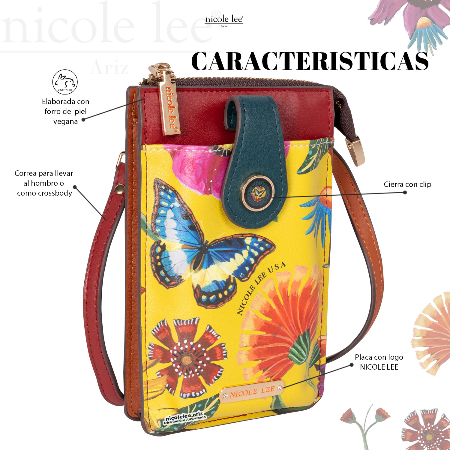 Foto 3 pulgar | Bolsa Portacelular Nicole Lee Kira Multicolor Butter-flower Mustard
