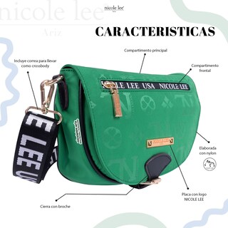 Foto 2 | Bolsa Cruzada Nicole Lee Keysha color Verde Nylon con Solapa