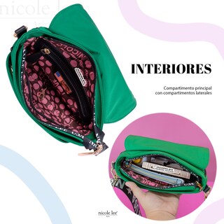 Foto 3 | Bolsa Cruzada Nicole Lee Keysha color Verde Nylon con Solapa