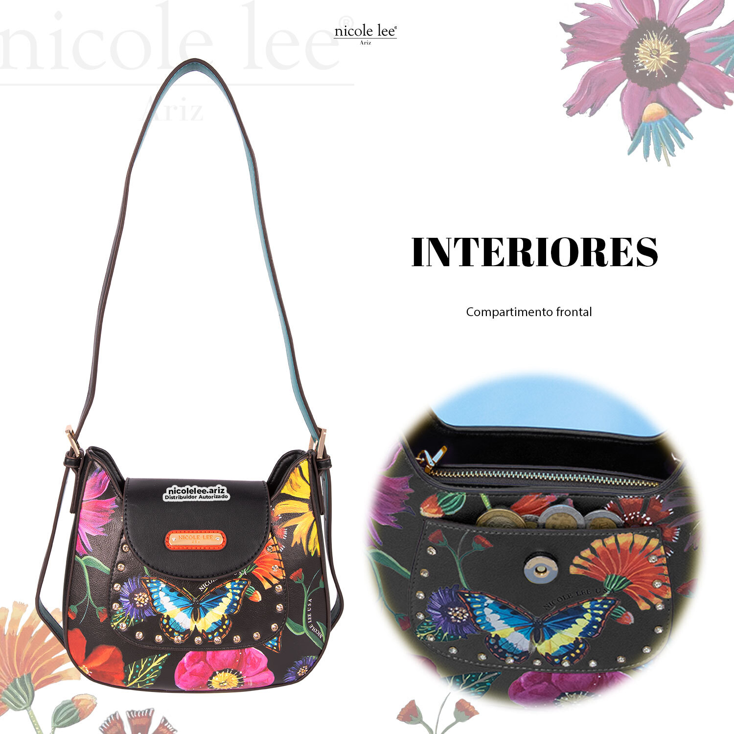 Foto 3 pulgar | Mini Bolsa Shoulder Marca Nicole Lee Butter Flower Black