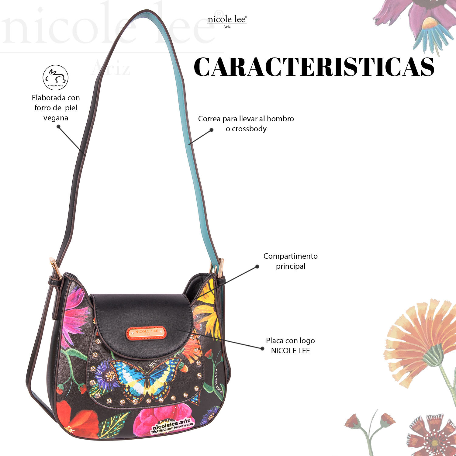Foto 4 pulgar | Mini Bolsa Shoulder Marca Nicole Lee Butter Flower Black