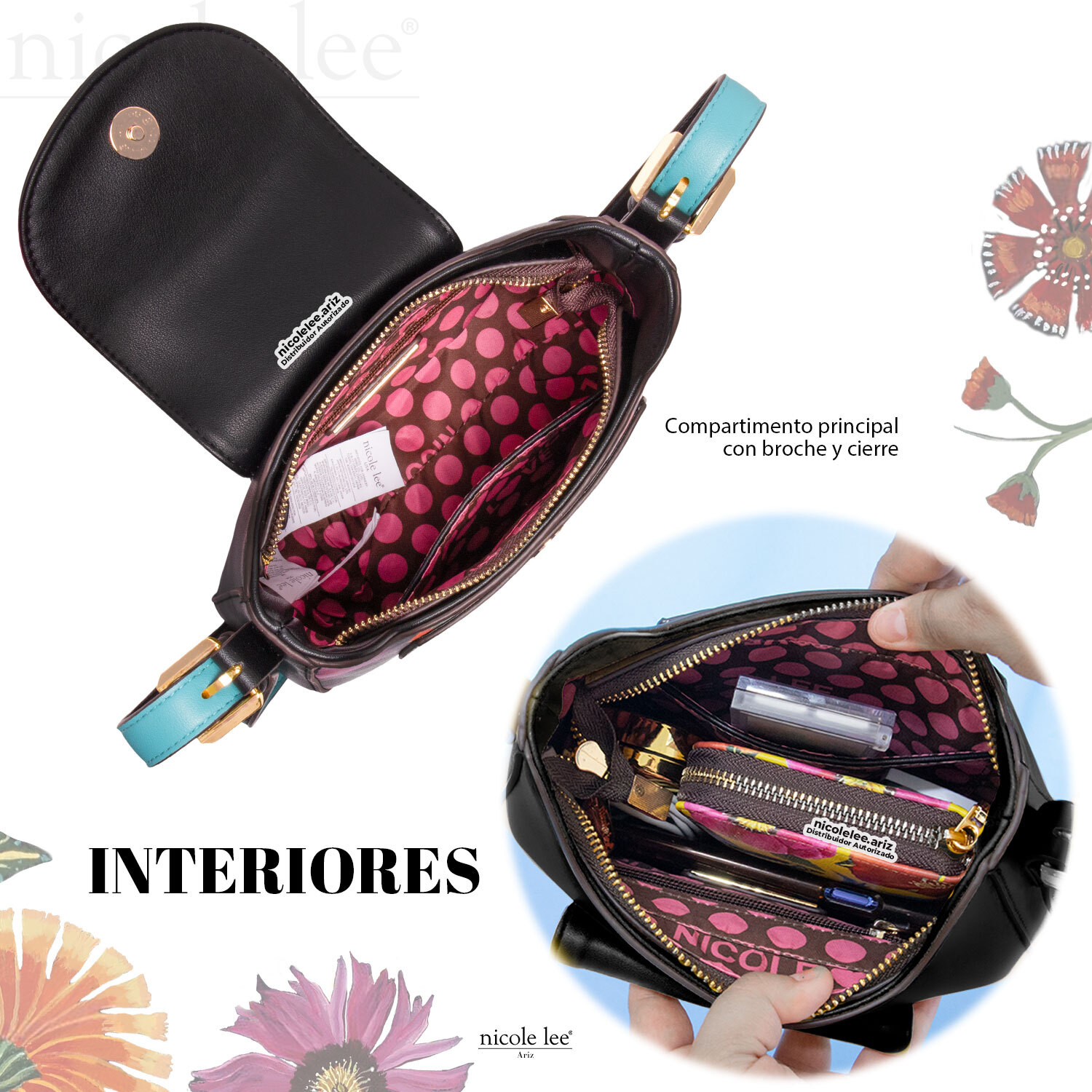 Foto 5 pulgar | Mini Bolsa Shoulder Marca Nicole Lee Butter Flower Black
