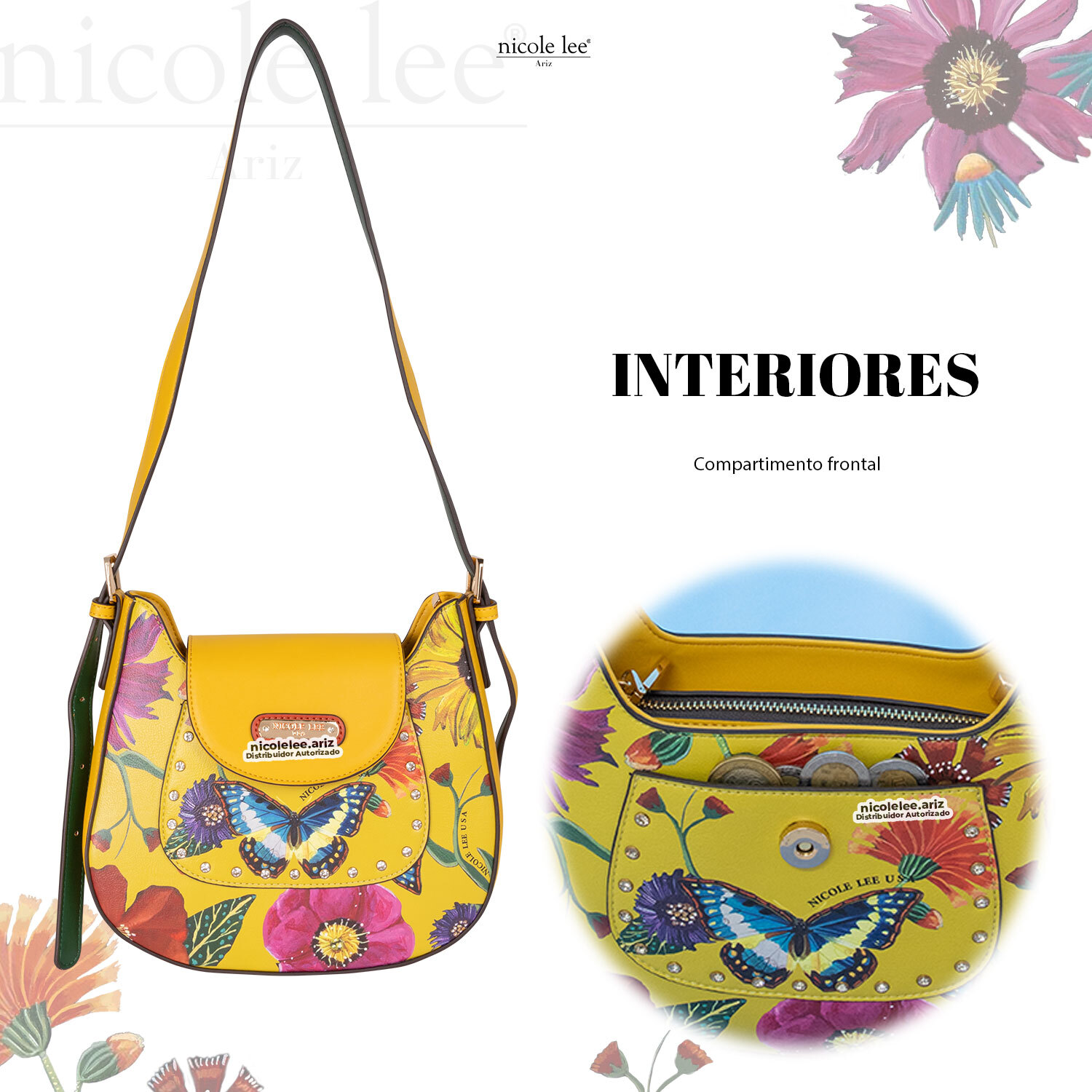 Foto 3 pulgar | Mini Bolsa Shoulder Marca Nicole Lee Butter Flower Mustard