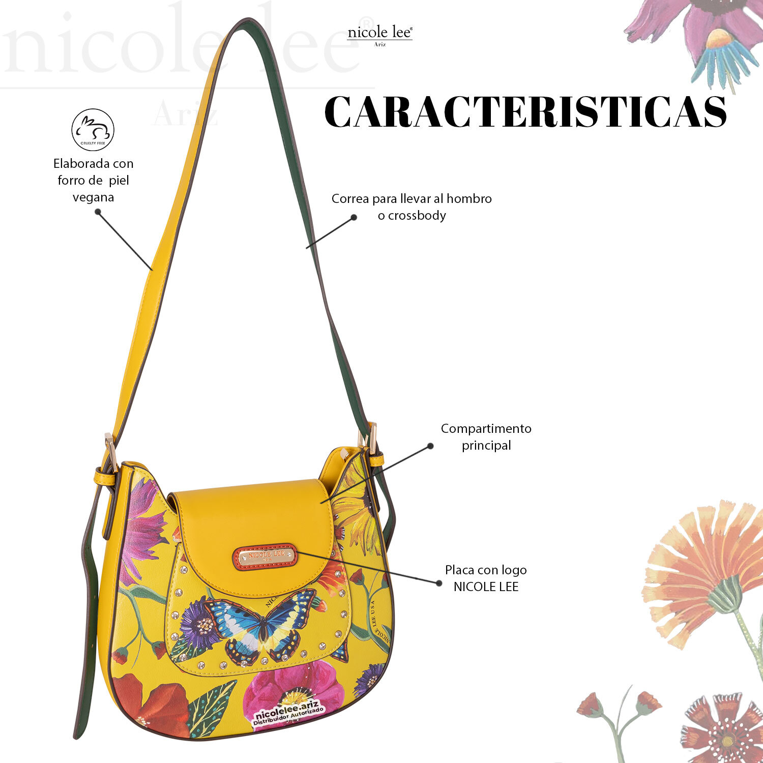 Foto 4 pulgar | Mini Bolsa Shoulder Marca Nicole Lee Butter Flower Mustard