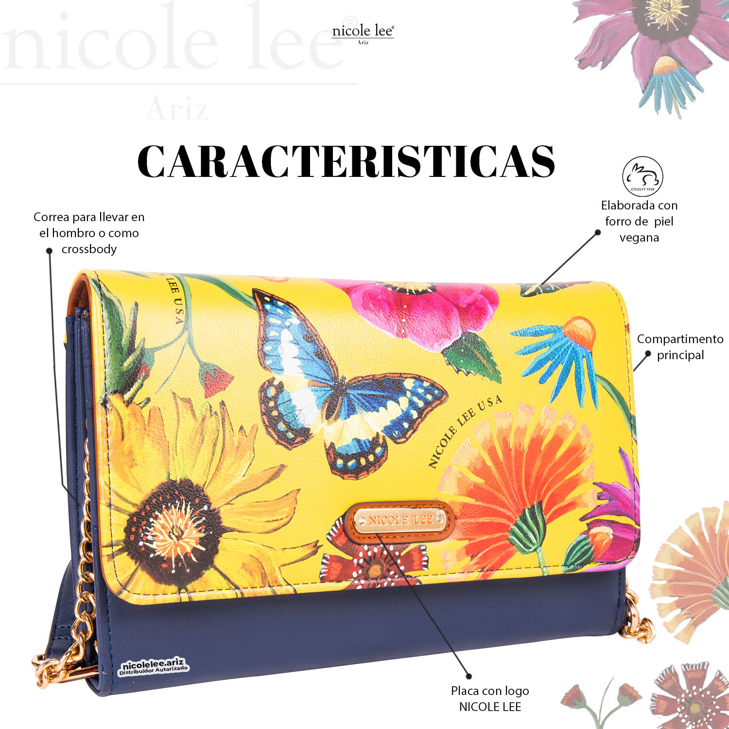 Foto 3 pulgar | Bolsa Cruzada Marca Nicole Lee Aubri Butter-flower Mustard