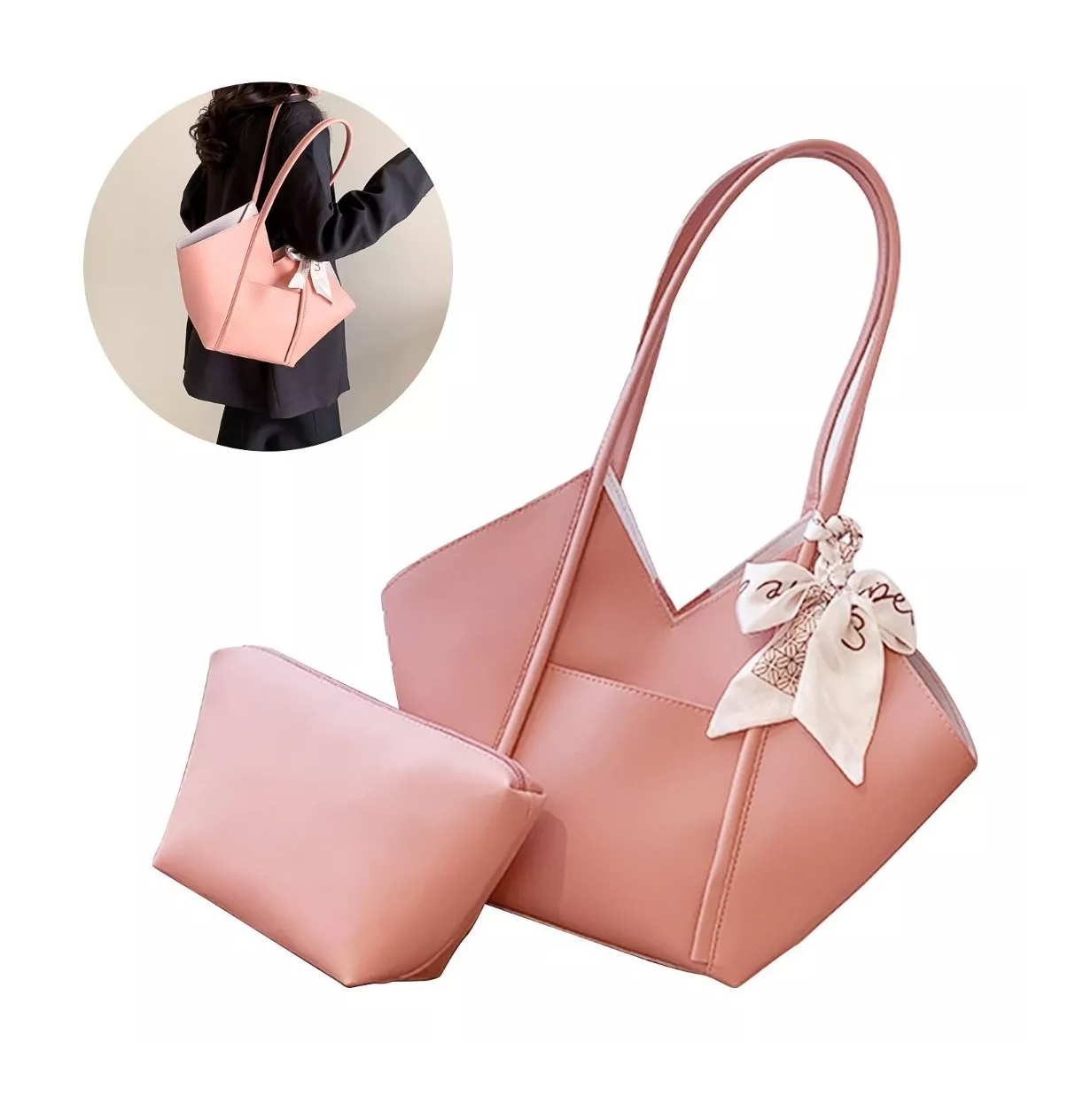 Foto 2 | Set 2 Bolsas Mujer Crossbody Cosmetiquera Correa Color Rosa