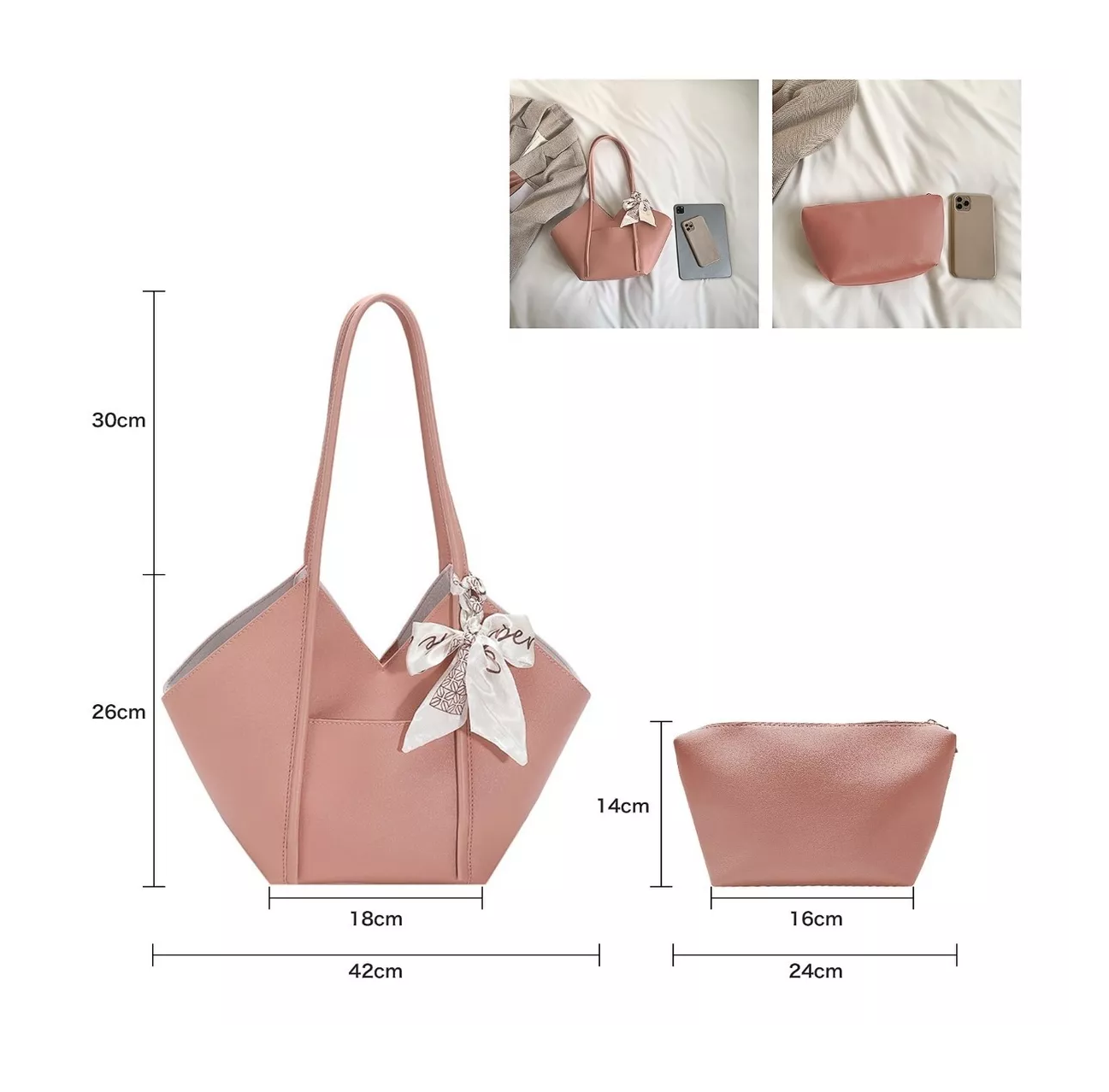 Foto 4 pulgar | Set 2 Bolsas Mujer Crossbody Cosmetiquera Correa Color Rosa