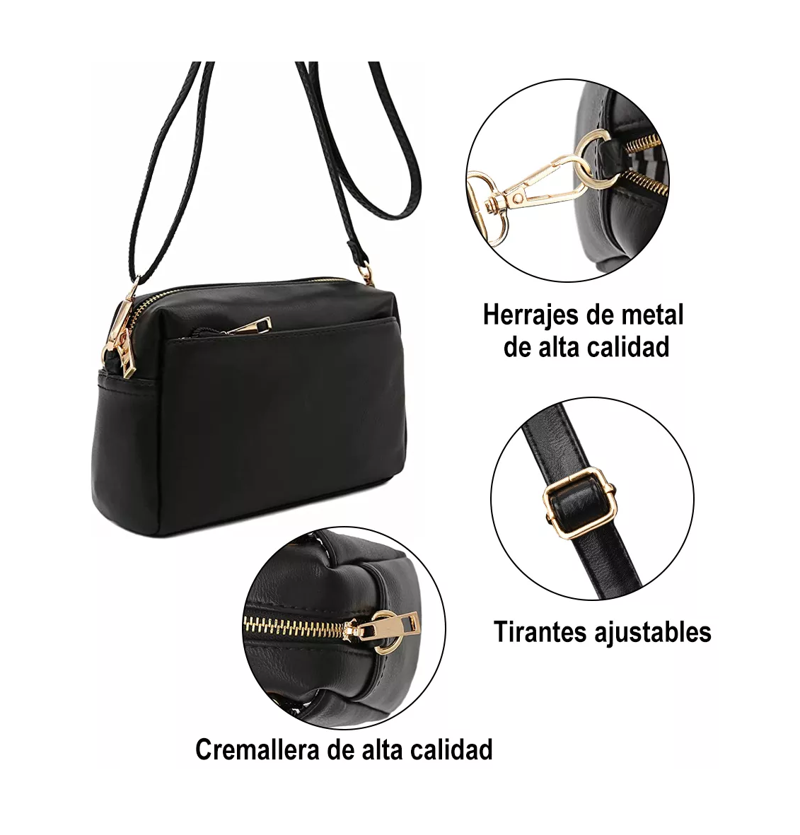 Foto 4 | Bolso Crossbody Para Mujer Con Bolsillo Moda Negro