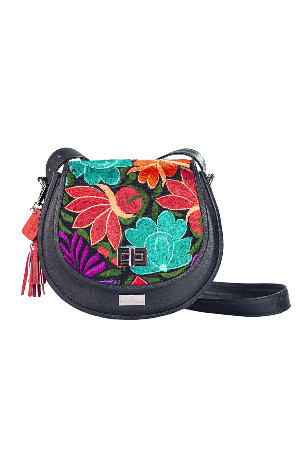 Foto 1 | Bolso para Mujer A Ángelozano Piel con Telar Artesanal En La Solapa color Negro