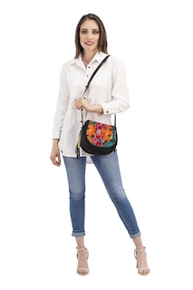 Foto 3 | Bolso para Mujer A Ángelozano Piel con Telar Artesanal En La Solapa color Negro