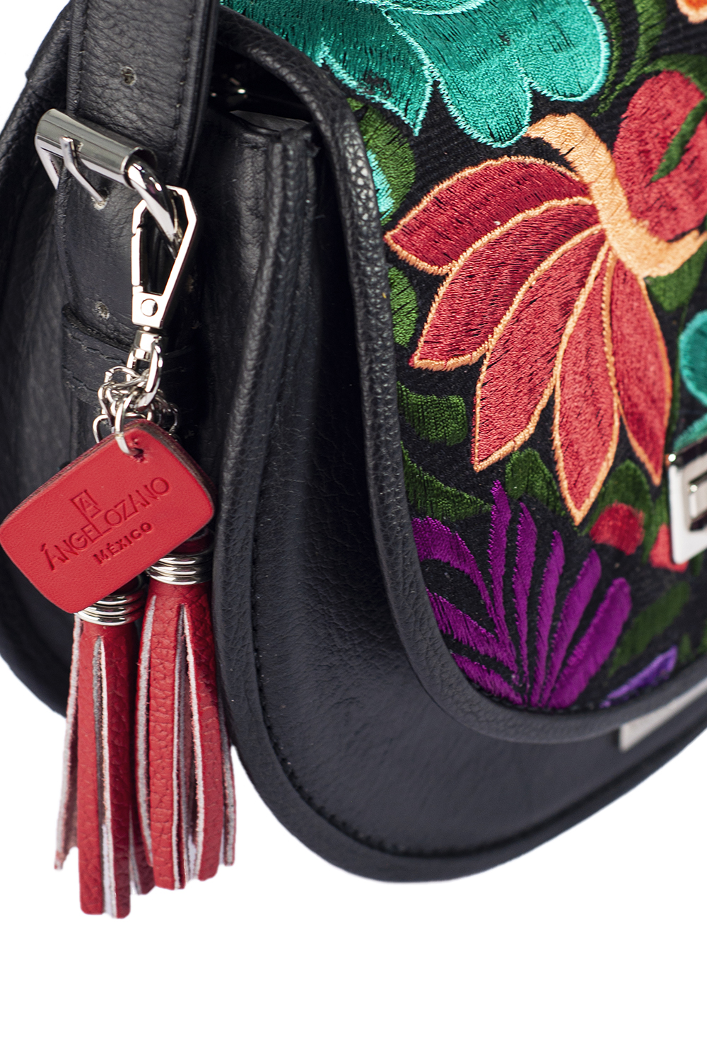 Foto 7 pulgar | Bolso para Mujer A Ángelozano Piel con Telar Artesanal En La Solapa color Negro