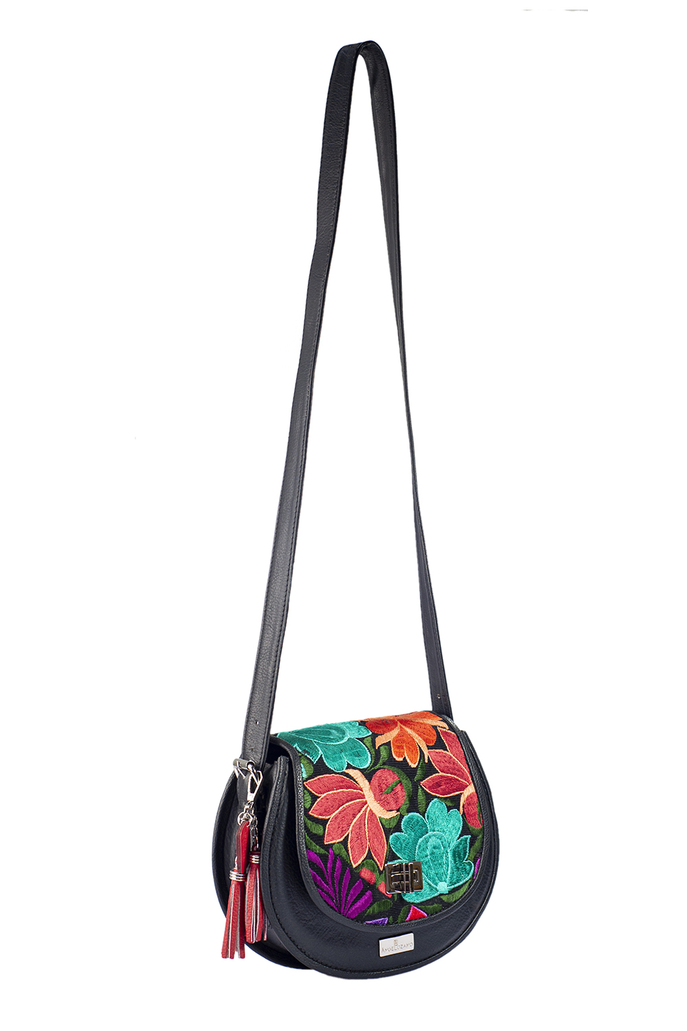 Foto 8 pulgar | Bolso para Mujer A Ángelozano Piel con Telar Artesanal En La Solapa color Negro
