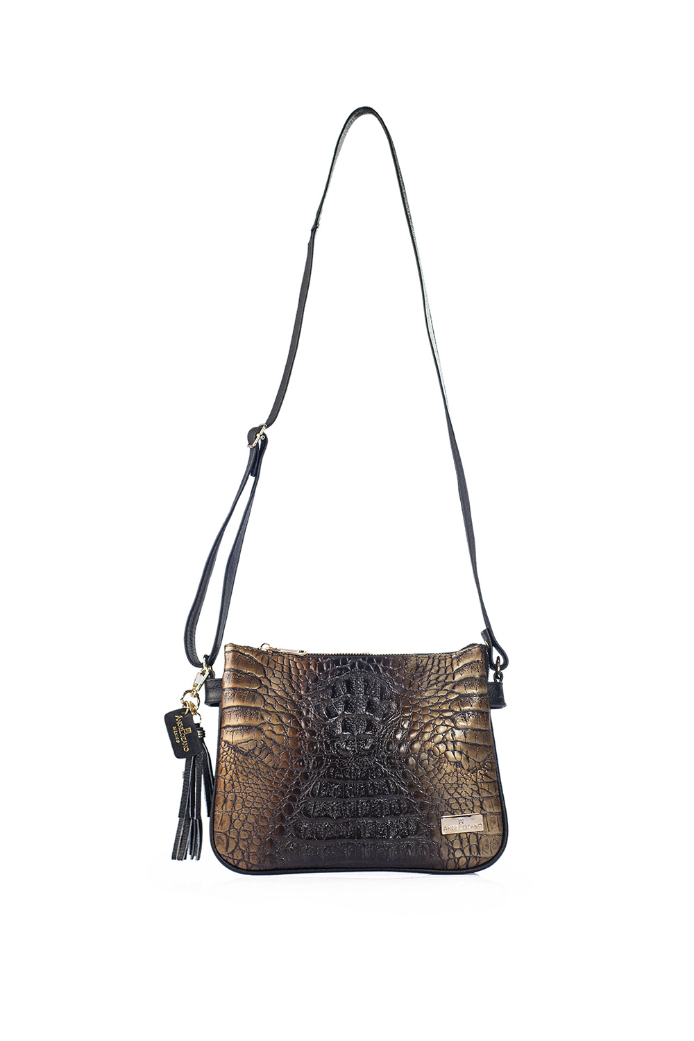 Bolso para Mujer Crossbdy A Ángelozano Piel con Textura Cocodrilo color Negro