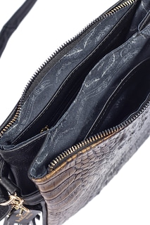 Foto 4 | Bolso para Mujer Crossbdy A Ángelozano Piel con Textura Cocodrilo color Negro